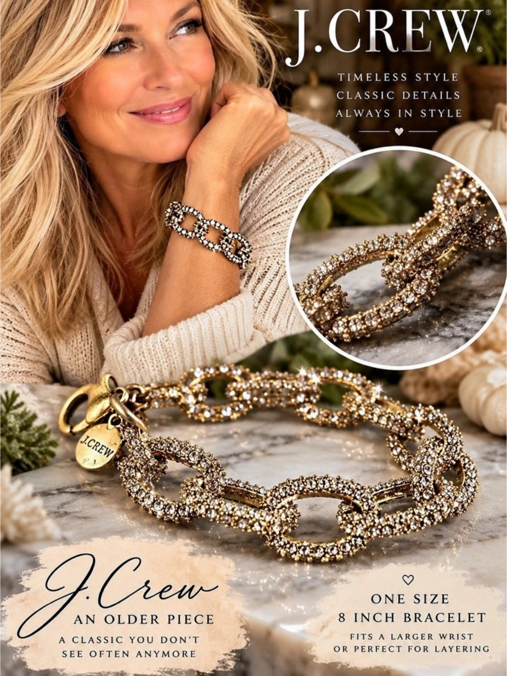 J.Crew Pavé Chain Link Bracelet Gold